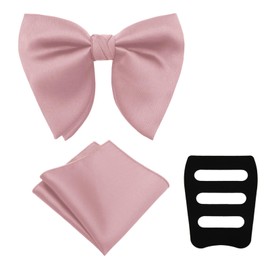 LHXzizizi Oversized Bow Ties for Men, Pre-Tied Bow Tie and Handkerchief with Pocket Square Holder Set for Wedding Party Daily (Pink)