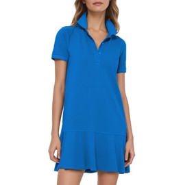 Ladyful Women's Polo Dress Short Sleeve Ruffle Hem Flowy Summer Golf Tennis Athletic Mini Dress Blue
