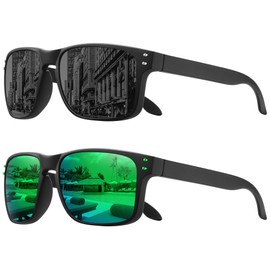 MEETSUN Polarized Sunglasses for Men Women Sports Driving Fishing Glasses UV400 Protection 2 Pack-Black Gray+Green Mirror Lens