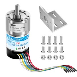 CQRobot 70:1 Metal DC Geared-Down Motor 37Dx70L mm 6V/12V, with 64 CPR Encoder and Bracket. 6V-5W-75RPM-15 kg.cm(208 oz.in), 12V-10W-150RPM-27 kg.cm(375 oz.in), D-Shaped Output Shaft 16mm.