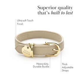 NINA WOOF Copenhagen Leather Dog Collar - Handmade with Vegan Soft Leather Round Padded Collar with Adjustable Buckle for Extra Small, Small, Medium, and Large Dogs - Color Beige, Small