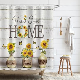 APROPHIC Farmhouse Shower Curtain, Sunflower Rustic Bathroom Decor with Waterproof Fabric, Country Style Home Sweet Home Butterfly Shower Curtains for Vintage Bathroom, 72x72 Inch