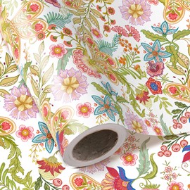 WRAPAHOLIC Floral Wrapping Paper Roll - Mini Roll - 17 Inch x 16.5 Feet - Vintage Paisley Floral Design Perfect for Wedding, Birthday, Bridal Shower, Tea Party