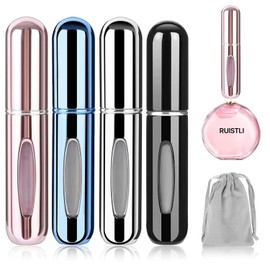 RUISTLI Atomizador Perfume 4 PCS Travel Essentials, decants Perfumes 5ml, Mini Atomizador Perfume Rellenables, Porta Perfume para Viaje para Mujer-Hombre (con Bolsa de Terciopelo Gris)