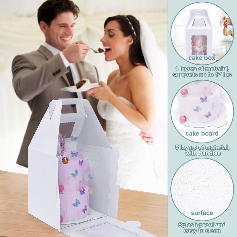 Naleyber Tall Cake Boxes for Tier Cakes with Cake Boards