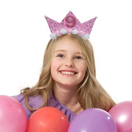 Dimetey 9th Birthday Decor for Girl,Pink Birthday Sash & Flower Headband Crown Set for Girl Princess Party Outfit Accessory (Pink 9th)