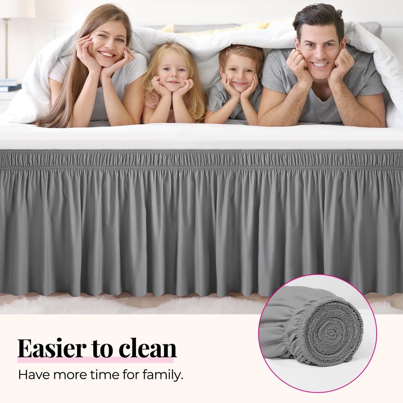 RIMELA Grey Bed Skirt Queen Size 15 Inch Drop Solid