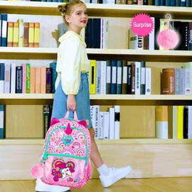 FTJCF 16.5" Unicorn Backpack for Girls, 3Pcs Kids Rainbow Bookbag Set for Kindergarten/Preschool/Elementary School，Waterproof Lightweight Backpacks with Lunch Box (Pink)