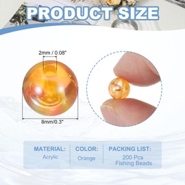 PATIKIL 8mm Fishing Beads, 200 Pcs Acrylic Holographic Beads Round Fishing Bait Eggs Rig Bead Tackle Lures Accessory for Fishing Rigs Baits Lures, Orange
