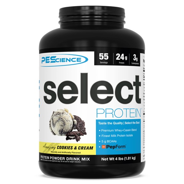 PEScience Select Low Carb Protein Powder, Cookies and Cream, 55 Serving, Keto Friendly and Gluten Free