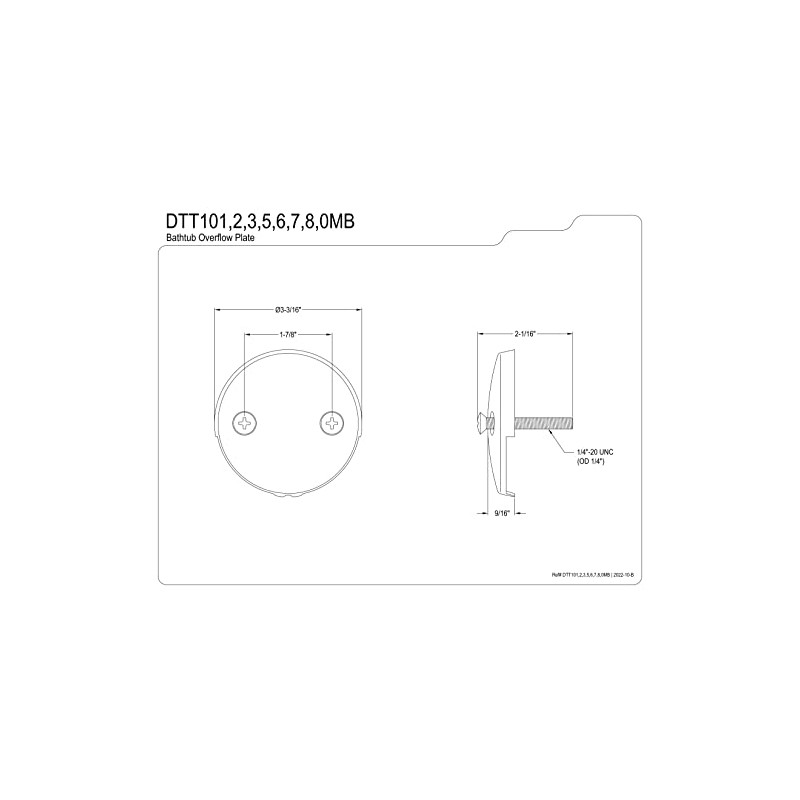 Kingston Brass DTT100MB Made to Match Bathtub Overflow Plate, 3-3/16