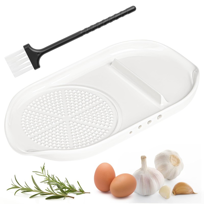 Luvan Garlic Grater Plate, 4 in 1 Ceramic Egg Cracker,