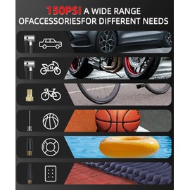 Tire Inflator Portable Air Compressor for Car, Ball Basketball Pump for Sports Balls Auto for Car Tires Bicycle w Gauge Values Display, 150PSI Power Battery Bike Pump Cordless