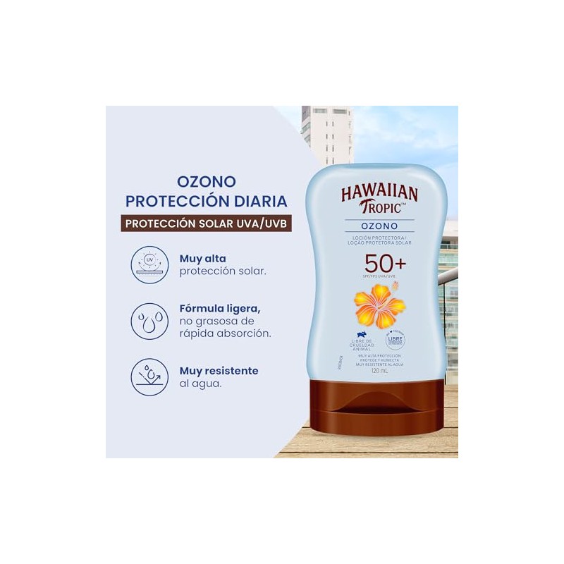 Hawaiian Tropic Ozono Protector Solar 50+ FPS Loción de 120ml