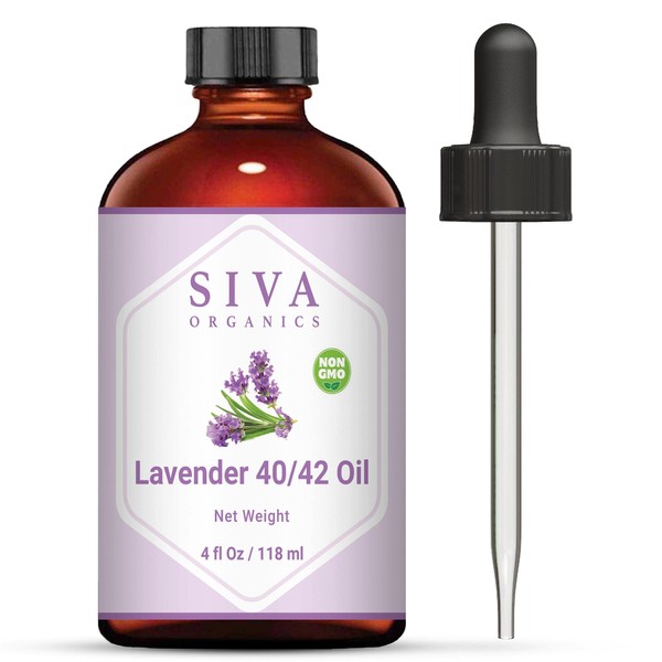 Siva Organics Lavender 40/42 Essential Oil 118 ml (4 Oz)- Perfect for Soap, Candles, Perfume, and Cosmetics.
