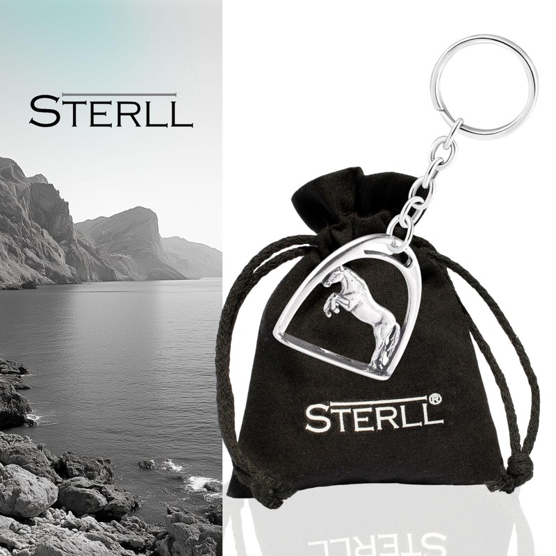 Sterll Solid Oxidised 925 Sterling Silver Key Pendant Horse Stirrups,,