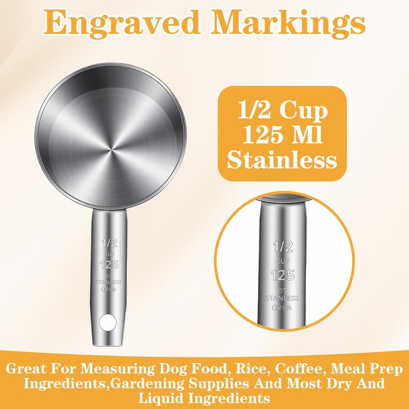 6 Pcs Stainless Steel Measuring Cups 1/2 Cup - 125ml