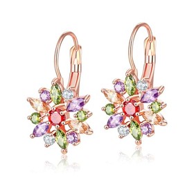 DEYOUM Crystal Flower Leverback Drop Earrings for Women Elegant Trendy 14K Gold Flower Hoop Earrings Dainty Daisy Flowers Earrings Birthday Party Statement Jewelry Ladies Gifts (Colorful)