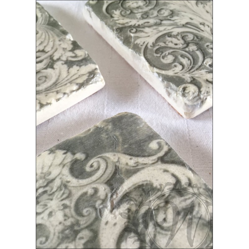 Set of 4 Grey Grecian Ceramic Coasters.