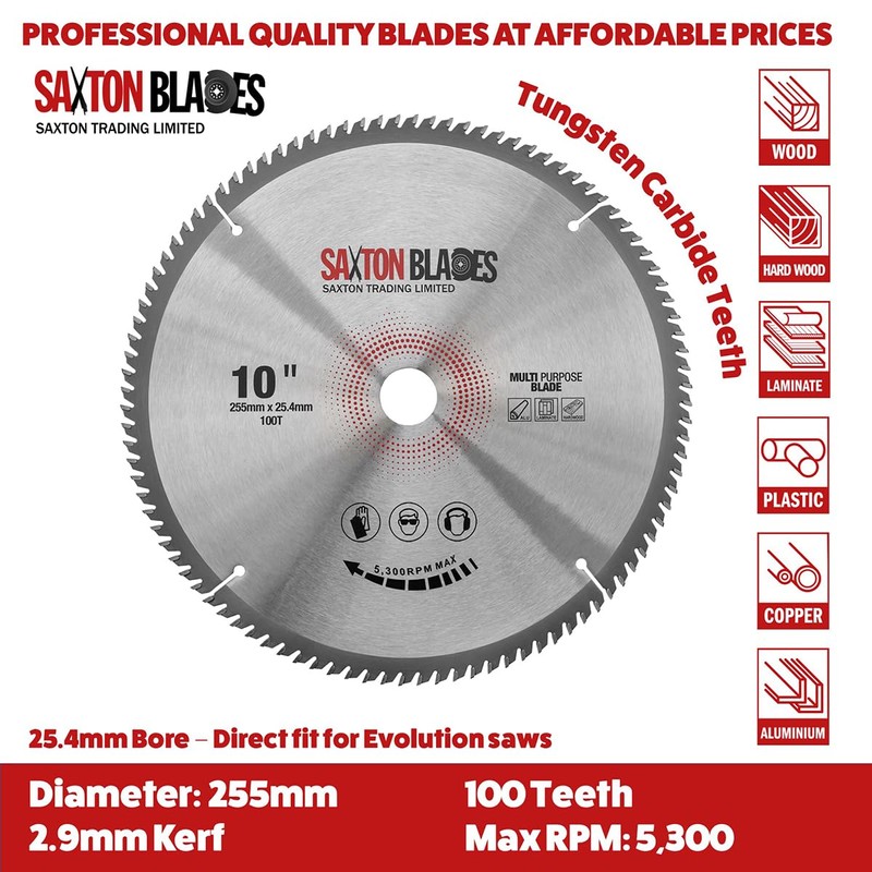 TCT255100TTCG254B Saxton TCT Circular Saw Blade 255mm x 100T x