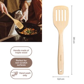 Fiskars Folken 1075686 Slotted Spatula for Coated Cookware, Length 30 cm, FSC Certified Maple Wood