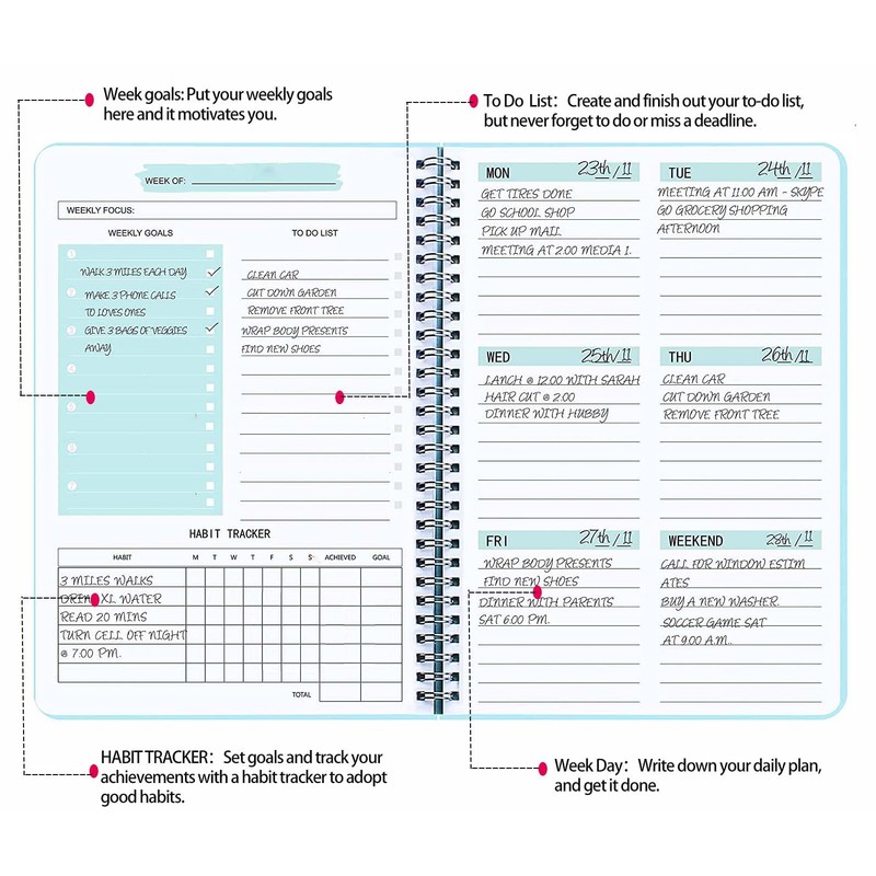 Moseem Weekly Planner Notebook, Undated A5 Planner Notebook Daily Planner