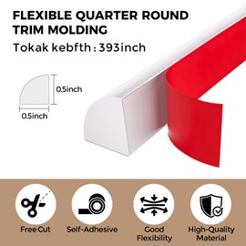 Flexible Quarter Round Molding,393 Inch Peel and Stick Silicone Quarter Round Trim Molding,Waterproof Bendable Self-Adhesive Shoe Molding for Wall Edge, Corners,Countertop Cabinet and Stairs,White