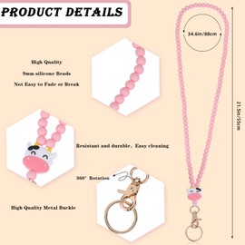 Ornaland Teacher Lanyard Silicone Beaded Lanyards for ID Badges for Keys for Nurse Student Women Men or As a Gift(Pink Cow)