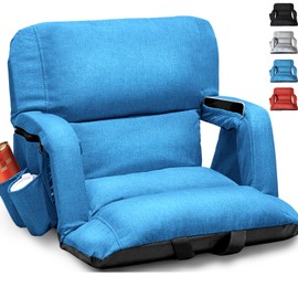 yeyeeyyee Wide Stadium Seats with Back Support, Exclusive Sofa Style Design Extra Thick Bleacher Chairs with Back and Cushion, 6 Reclining Positions - Ultimate Comfort for Sports Events (Blue, 22.5")