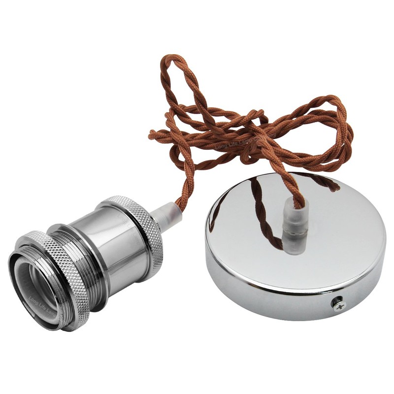 Industrial Vintage Ceiling Pendant Lamp Holder Chrome E27 Fitting M0011CH