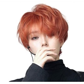 Full Wig, Men's Wig, Harajuku Style, Orange, Short Wig, Men's Wig, Popular, Fashion, Harajuku, Net Included, Natural, Unisex