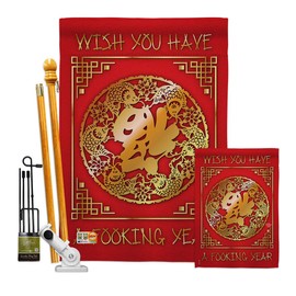 Ornament Collection FK191180-P3 Wish You Have a Fooking Year (Luck Arrive This Year) Winter New Year Impressions Decorative Vertical 28" x 40" Flags Kit Printed in USA Multi-Color