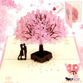 Wedding Card 3D, 3D Pop Up Card, Pop Up Greeting Cards with Envelope, Pink Cherry Blossom Valentine's Day Card, Card for Wedding Anniversary, Valentine's Day, Wedding Invitation