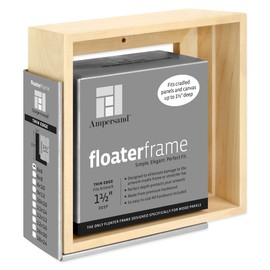 Ampersand Floaterframe Readymade Frame for Flat and 1 1/2" Deep Wood Panel and Canvas Artwork, Paintings, Prints, and More, 6"x6", Maple Thin