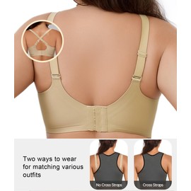 SHAPERX Bras for Women Full Coverage No Underwire Seamless Everyday Bra Comfort Wireless Padded Soft Support (Regular and Plus Size), UK-SZ8026-Beige-XL-D+