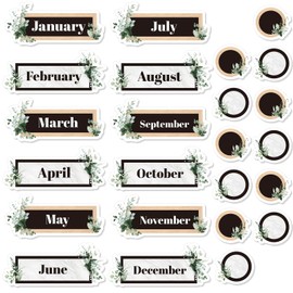 Spakon 24 Pcs Greenery 12 Months of The Year Headers Monthly Headliners Set with 12 Customized Stickers Monthly Bulletin Board Borders for School Classroom Bulletin Decorations