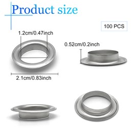 Ring Eyelets, 100 Tarpaulin Eyelets, Grommet Eyelets Set for Tarpaulins, Rustproof Eyelets, Tool Kit with Discs 12 mm Metal Eyelets Eyelets for Shoes, Luggage, Leather, Tarpaulin, Tents, Awnings,