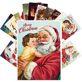 PIXILUV Vintage Postcards (24 pcs 4"x6" each) Santa Visiting on Christmas Eve Vintage Christmas Postcards Retro Greeting Card Poster Reprint