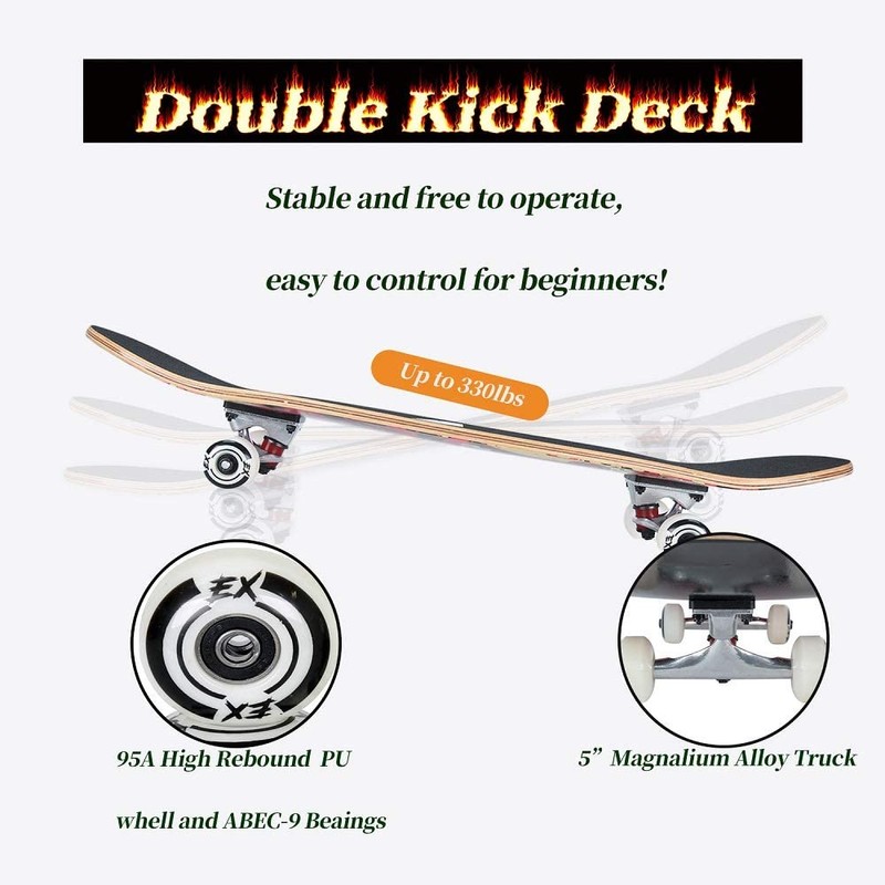 DIYUSI Pro Skateboard 7 Layer Canadian Maple Double Kick Concave