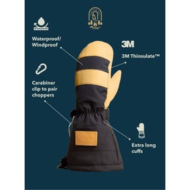 CHOPPER MILL Adult Mountain Mittens for Skiing, Snowboarding, Sledding, Insulated with Extra Long Cuff to Keep Hands Warm in Winter, Midnight, Size 9
