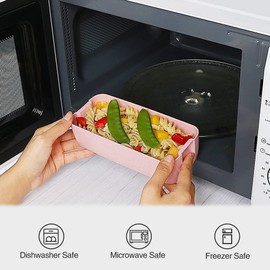 U Chef Lonchera tipo bento con 3 espacios de silicona para comida y almuerzo | Set de contenedores para almuerzo ecológico para niños o adultos con diseño elegante y compacto incluye bolsa portátil (3 piezas) (Rosa)
