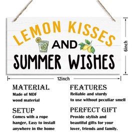 Lemon Decor, Summer Home Decor, Lemon Kisses and Summer Wishes Sign, Decorative Wood Hanging Wood Plaque, Summer Decor for Home Kitchen, Lemon Wall Decor, Summer Vocation Holiday Party Decor