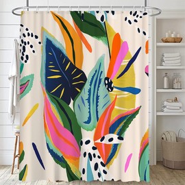 Lofaris Floral Jungle Boho Shower Curtain for Bathroom Colorful Bohemian Abstract Asthetic Pastel Modern Contemporary Art Shower Curtains Bathtubs Waterproof Curtain Decor with 12 Hooks 72x72 Inches