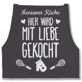 Geschenk mit Namen personalisiert by Shirtracer - Apron - Cooking Apron - Hier wird mit Liebe gekocht mit Name, 7 anthracite