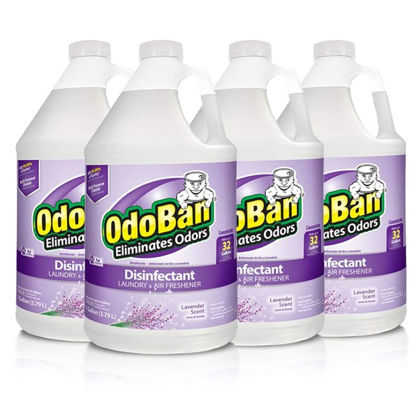OdoBan Multipurpose Cleaner Concentrate 4 Gallons, Lavender Scent, 4 Pack, Odor Eliminator, Disinfectant, Flood Fire Water Damage Restoration
