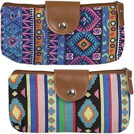 Merangue Textile Pouch with Brown Button Closure, PU Leather Design Functional and Usable for All School Work Settings Pens Pencils Stationery - Pack of 6