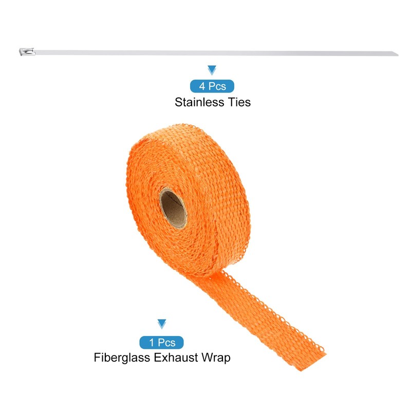 sourcing map Fiberglass Exhaust Wrap Tape, 1" x 16' Orange