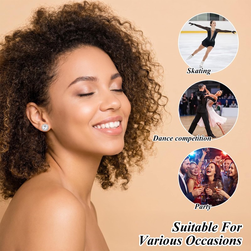 Amabro 8 Pairs Rhinestone Earrings for Women Dance Competitions 15mm