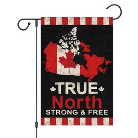 Louise Maelys True North Strong & Free Garden Flags 12 x 18 Inch Double Sided Burlap Canadian Map 1st July Banner for Canada Day Patriotic Outdoor Decorations(Only Flags)