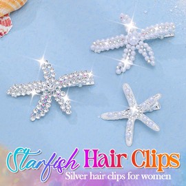 BARTOSI Starfish Hair Clips Gold Pearl Hair Barrettes Mermaid Hair Pins Hair Accessories for Women and Girls (Pack of 3) (B-Silver)